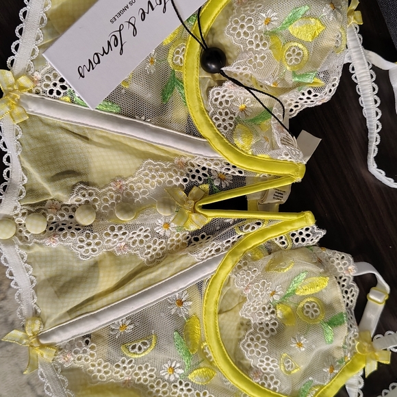 For Love And Lemons Yellow Floral Lace Bra - Picture 8 of 9
